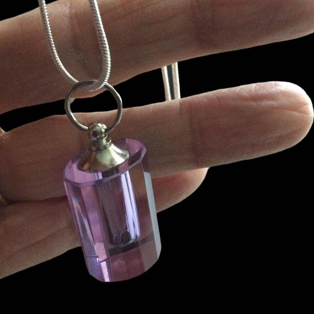 Lavender Rectangle Crystal Pendant/Necklace - 18" Chain